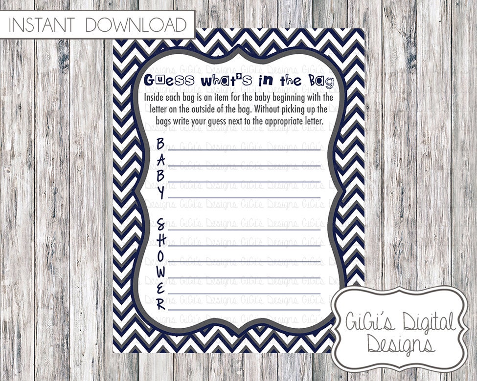 Guess What's on the bag Baby Shower Game Baby Show Games