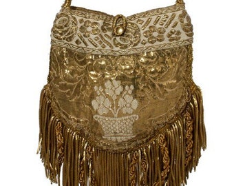 Rare 1800’S French Gold Needlework With Lush Antique Fringe