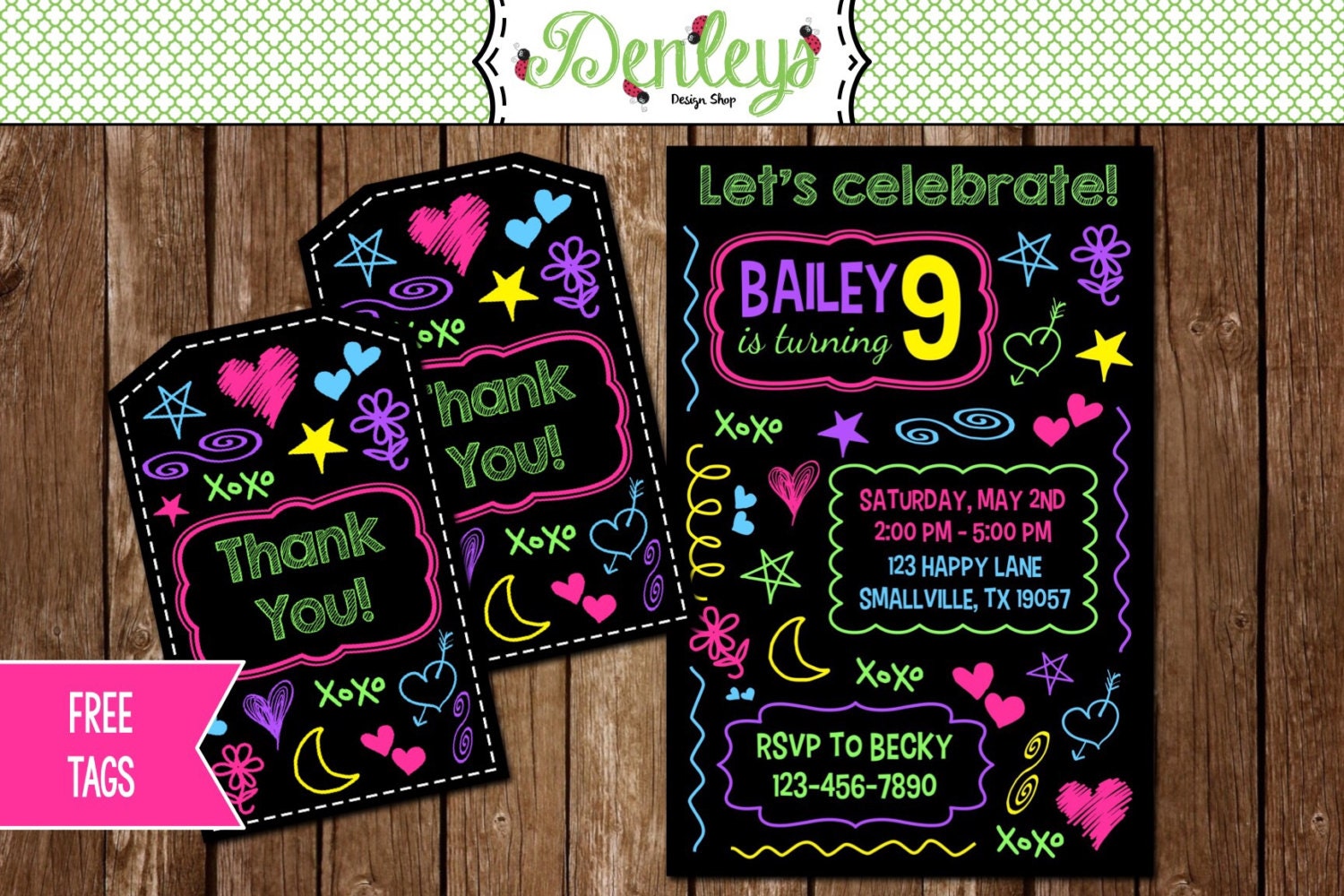 Neon Doodle Party Invitations 7