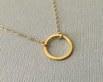 Tiny Gold Circle Necklace -Gold Karma Ring Necklace -Gold Eternity Ring Necklace -Gold Circle Necklace