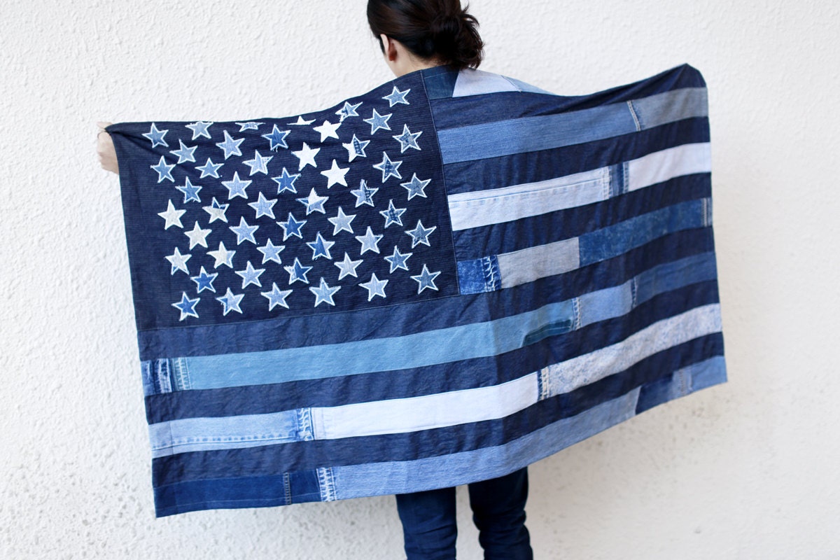 Handcrafted Denim Patchwork USA flag
