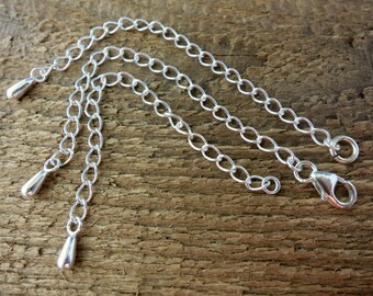 Sterling Silver Necklace Extender, 3 Inch Curb Chain, Choice of Soldered Ring End, Jumpring or Clasp