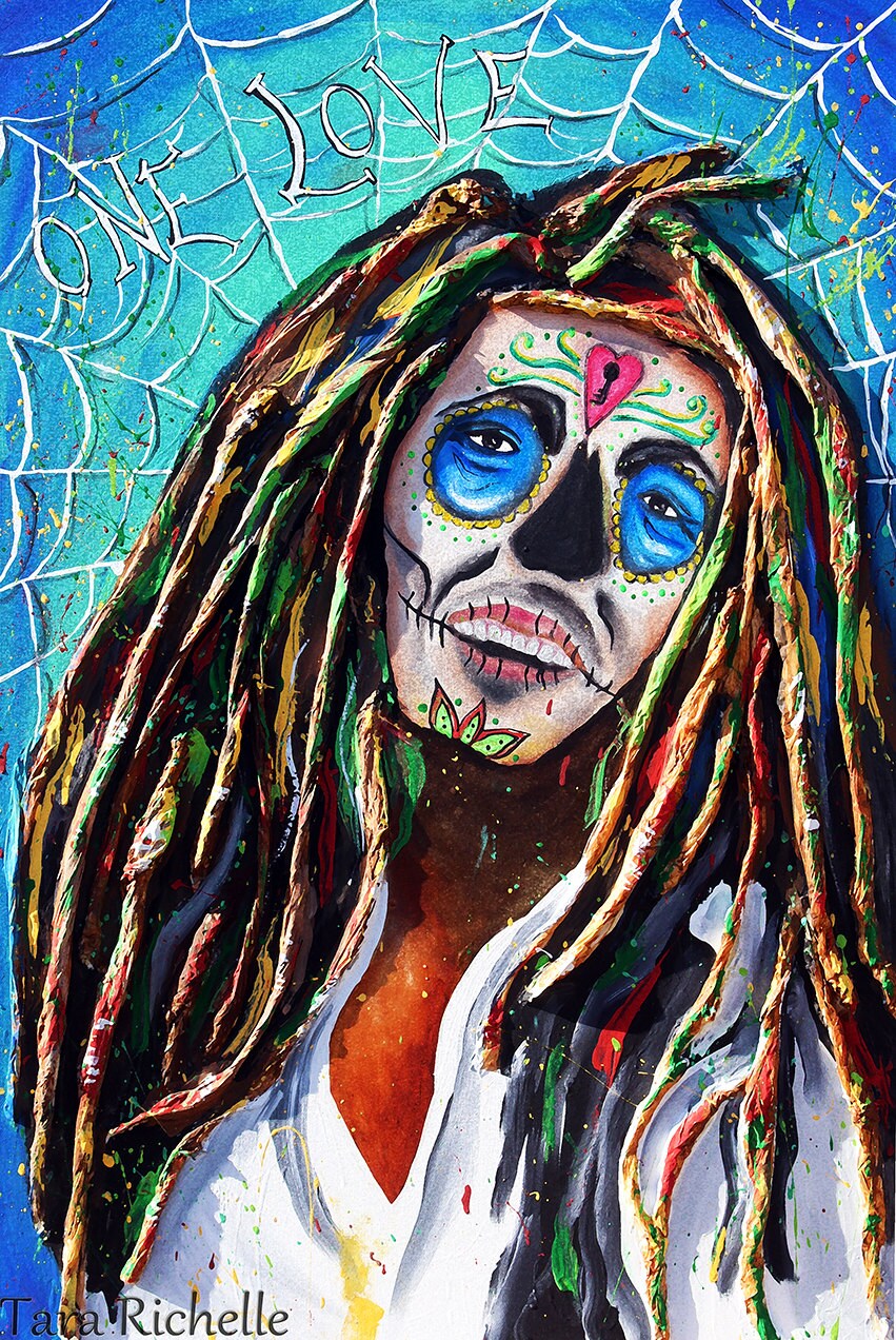 Bob marley painting print poster rasta Jamaican one love