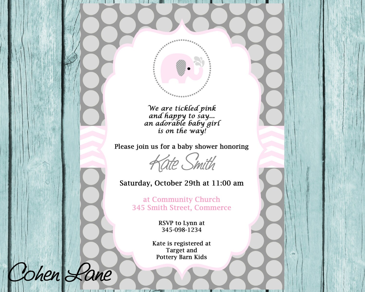 Pink elephant wedding invitations