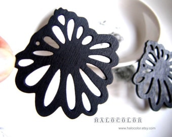 Painting Series - 55x55mm Pretty Black Exaggerate Flowers Wooden Charm/Pendant MH130 01