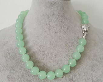 jade necklace -12mm light green jade necklace , free shipping