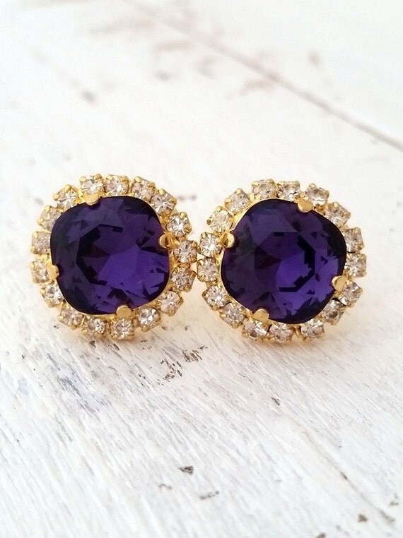 Deep purple earrings purple crystal stud earrings Purple