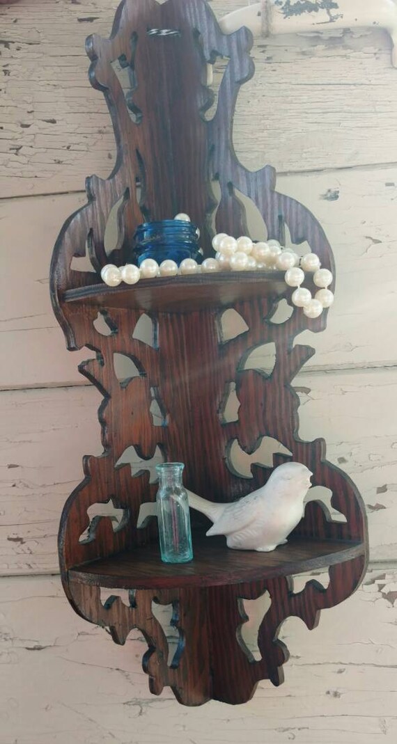 Victorian Walnut Carved Corner Shelf Antique by happydayantiques