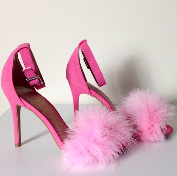 Pink Furry Fur Heels Single Sole Pumps with Single Ankle