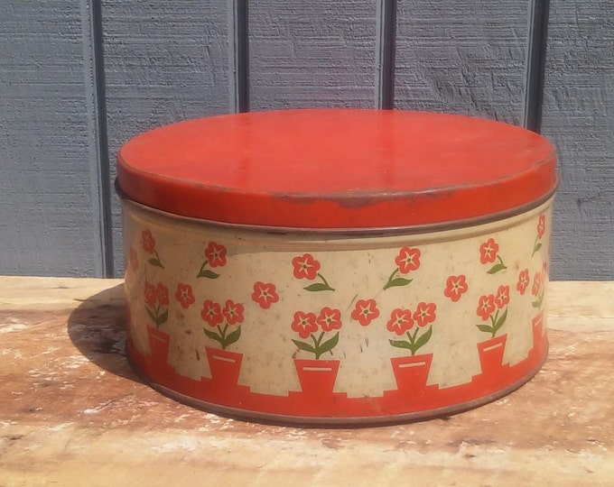 Vintage Red Flower Tin