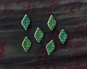 Light Kiwi green and blue stripped rhombus ceramic buttons - 6 little buttons