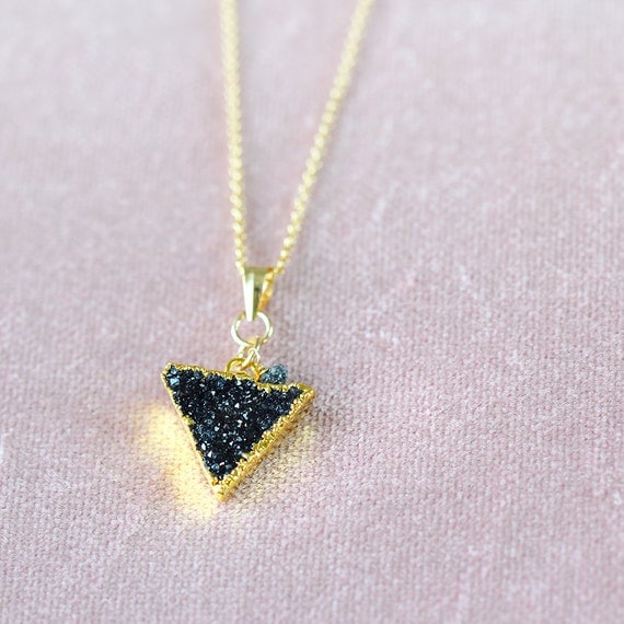Modern Geometric Necklace - Druzy & Black Diamond Necklace