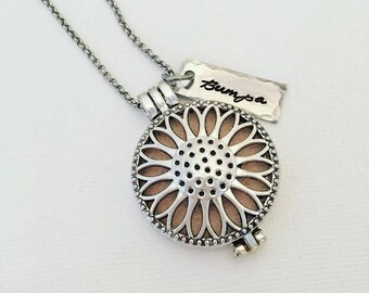 Personalized Necklace - Hand Stamped Aromatherapy Necklace - Aromatherapy Essential Oil Diffuser Locket - Essential Oil Diffuser Necklace