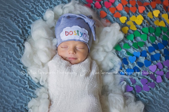 Personalized Rainbow Baby Knotted Beanie Hat