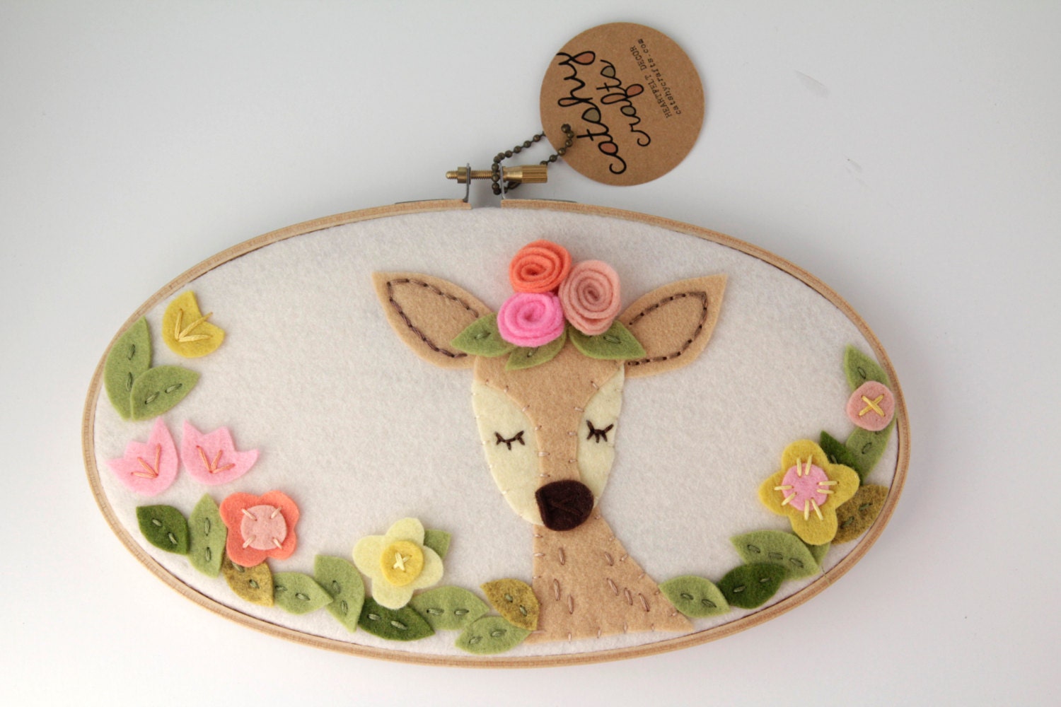 Deer Wall Art Felt Hoop Art Meditating Sleepy Doe