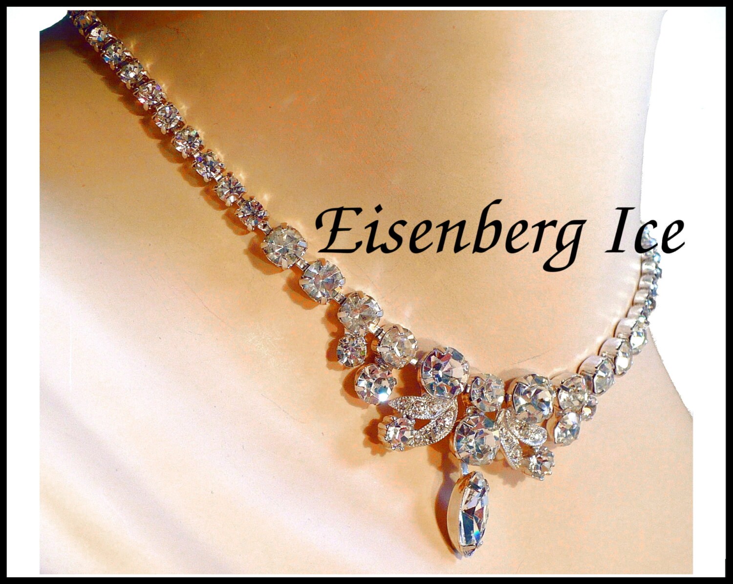 EISENBERG ICE Rhinestone Necklace Long Drop Bridal Necklace