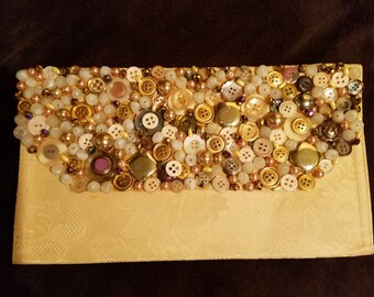 Beige Button Clutch Bag