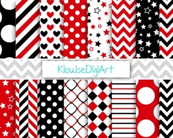 Red and Black Ladybug Printable Digital Paper Pack with Chevrons, Polka Dots and Stripes for Personal and Small Commercial Use (0067)