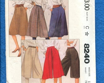 Vintage 1982 McCalls 8240 "A" Liine Front Pleated Skirts & Gauchos Size 12 UNCUT