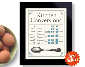 Conversion Chart for Kitchen Art Print Vintage Kitchen Decor Cooking Gift Measuring Cup Help Guide Measurement Chart Wall Art
