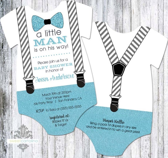 Little Man Baby Shower Invitation Boy Bow Tie and Suspenders