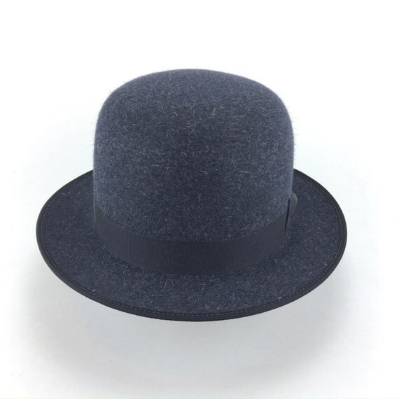 navy heathered rabbit fur bowler or derby hat with by hatWRKS