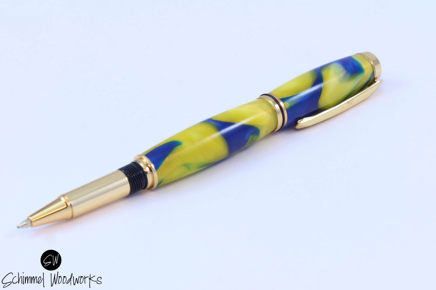 Blue yellow Rollerball pen ink pen pen and ink gold pen gift