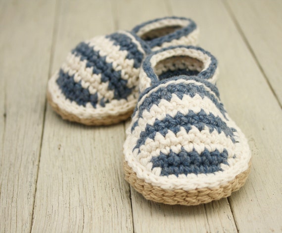 Striped Beach Shoes, Crochet loafers, Newborn to 6-12 months - MADE To ORDER