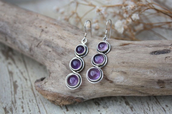 AMETHYST EARRINGS - Sterling Silver Earrings- Gemstone Earrings- Handmade- Silver Jewellery- Sacred Geometry- Healing Crystals