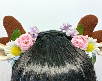 Deer Antler Headband-Lolita -Antlers-Horns-Mori Kei- Antler Headband-Deer Costume-Flower Headband-Fawn-Festival-Goddess Headband-Harajuku