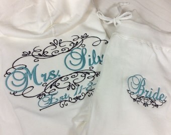 Personalized Embroidered Bride Tracksuit Hoodie and pants - Crown design on both jacket and pants! Bridal Party Tracksuit 2pcs. Personalize