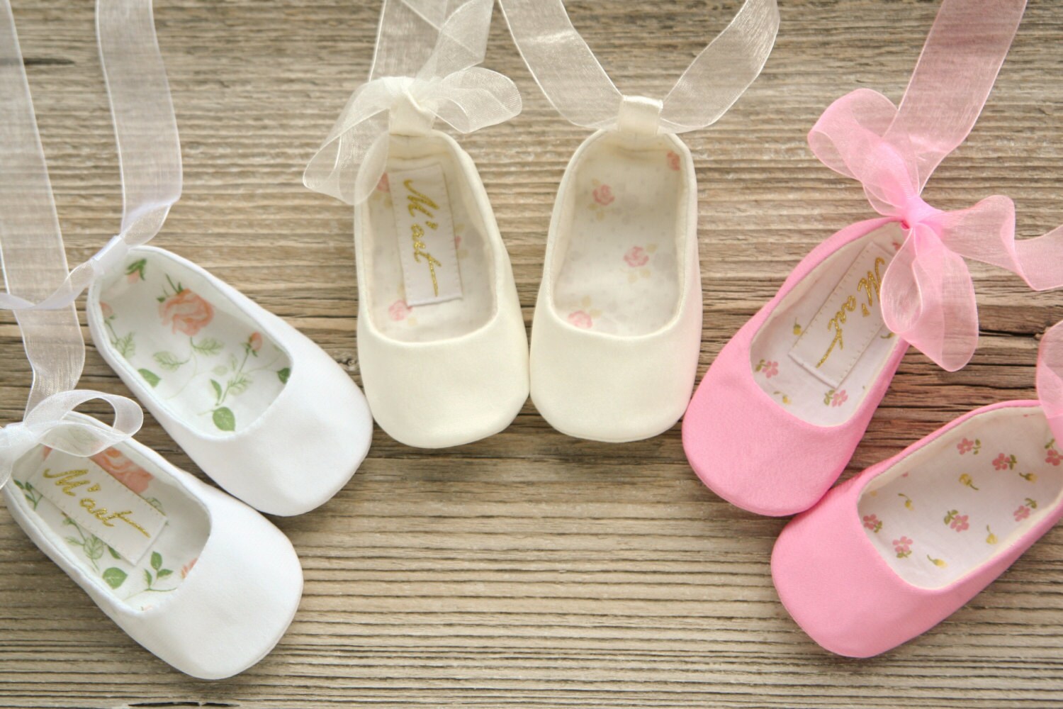 Baby ballet shoes baby ballerina shoes white ivory pink gold
