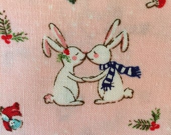 Pixie Noel Pink Bunny Christmas fabric by Riley Blake