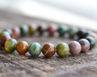 Indian Agate Bracelet • Gemstone Bracelet • Colorful Beaded Bracelet • Yoga Bracelet • Womens & Mens • Semi Precious Stone Bracelet • Gifts