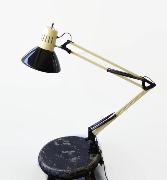 Vintage Black Cream Architect Lamp Mid Century by BeeHavenHome