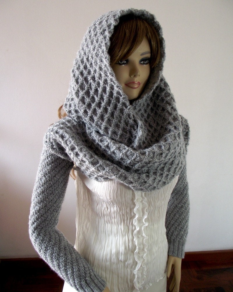 KNITTING PATTERN HOOD with Sleeves Hooded Scarf by LiliaCraftParty