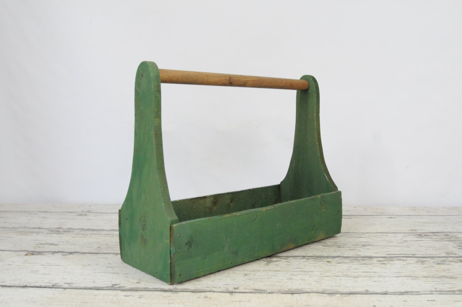 Vintage Green Wood Tool Tote Tool Box Wood by PageScrappers
