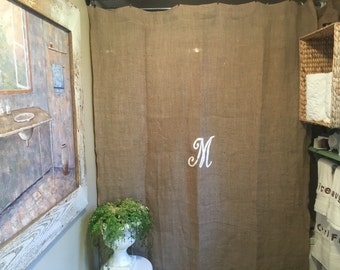 NEW !!!! Burlap shower curtain with monogram