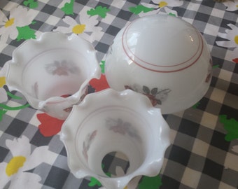 Vintage glass dome light cover rose pattern with two small glass shades pretty pattern.