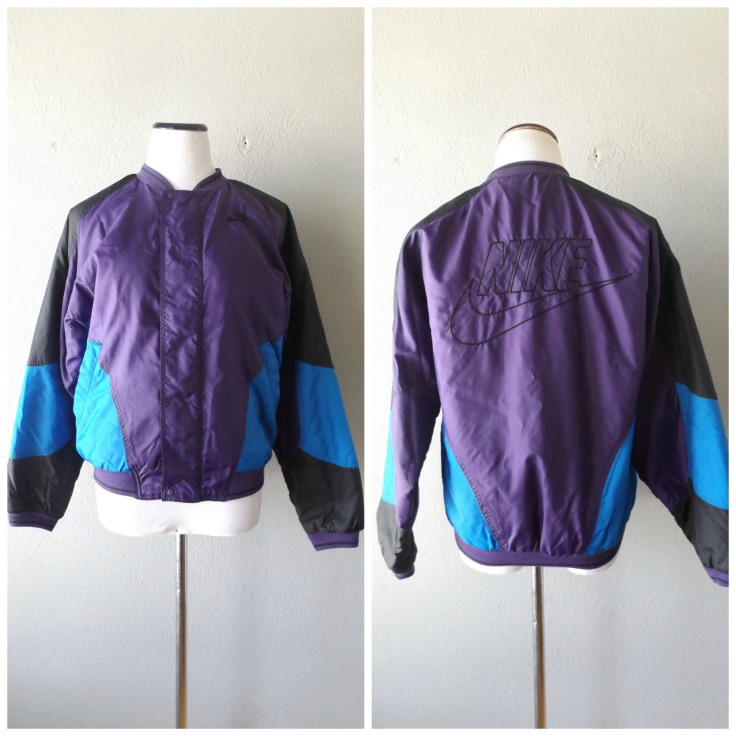 Nike Bomber Windbreaker Jacket Vintage Purple Turquoise Nylon
