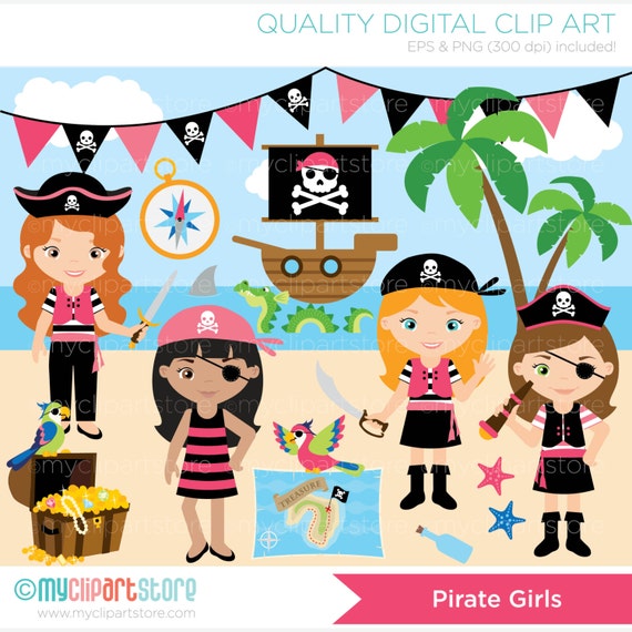 Clipart Pink Girl Pirates Digital Clip Art by MyClipArtStore