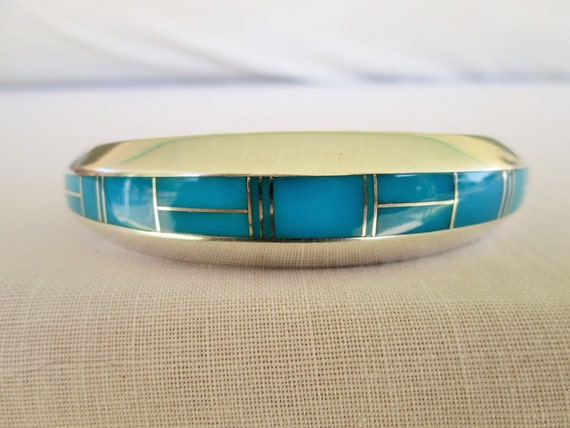 Tracey Knifewing Inlay Turquoise Cuff Bracelet Navajo Sterling
