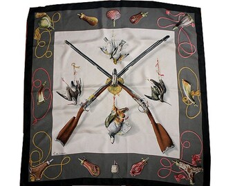 HERMES SCARF Silk "Fusils" by Henri de Linares Vintage 90cm Carre