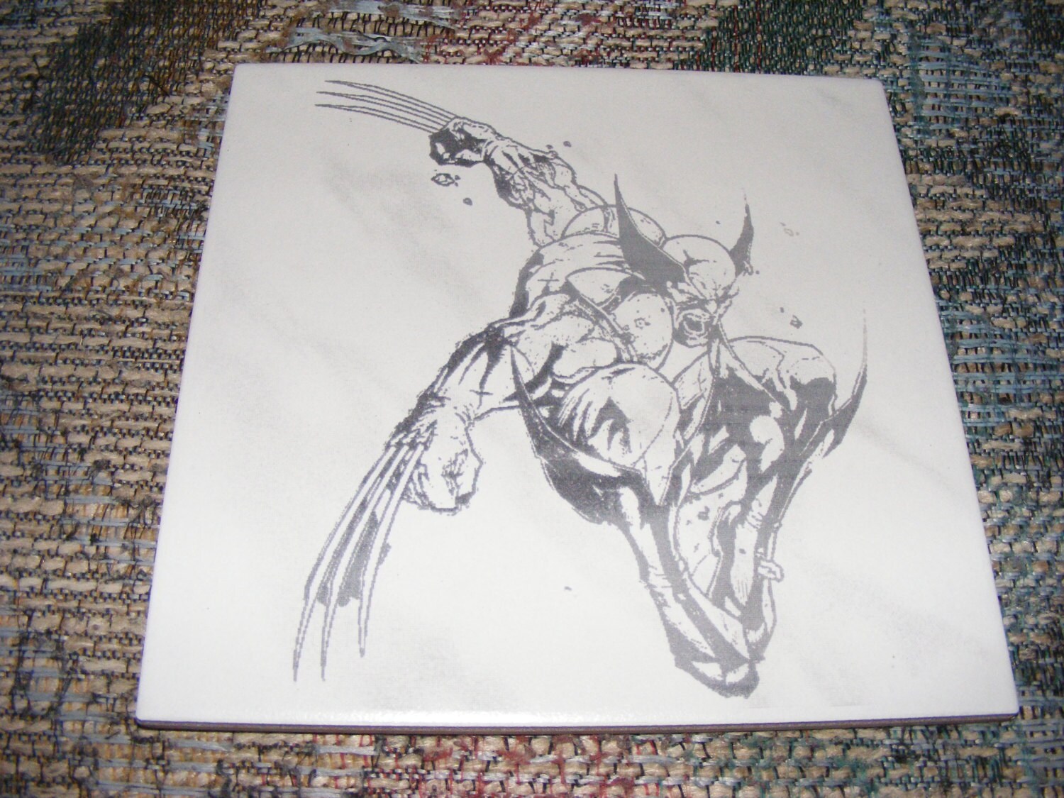Laser engraved 8x8 ceramic tile Wolverine