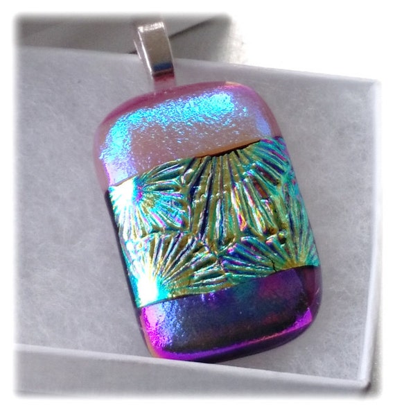 Dichroic Glass Pendant 018 Pink turquoise handmade fused cabochon