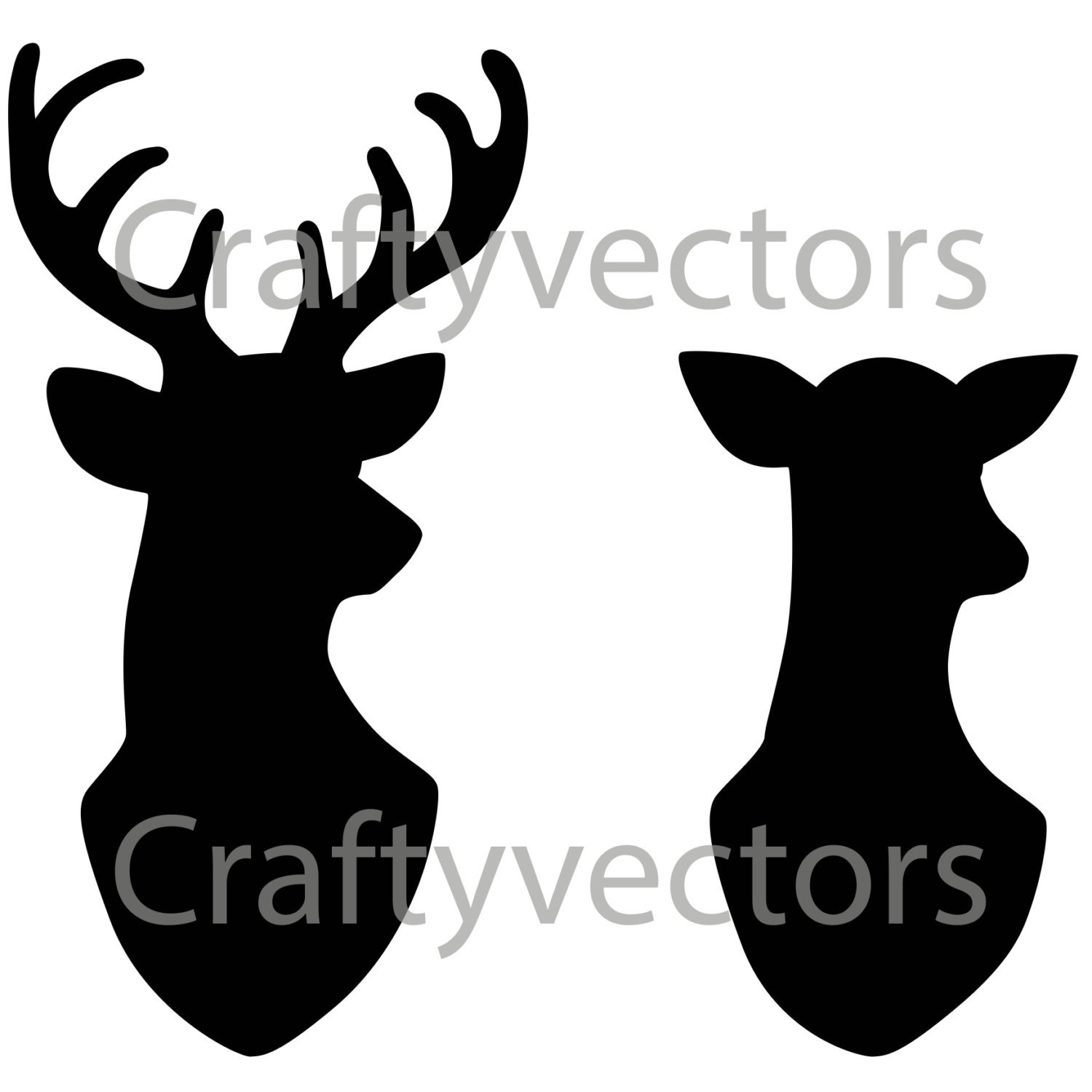 Stag &amp; Doe Head Silhouettes Vector File SVG