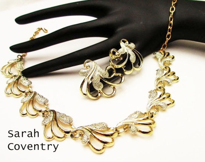 Sarah Coventry Necklace and Earring Frosted Feathers set