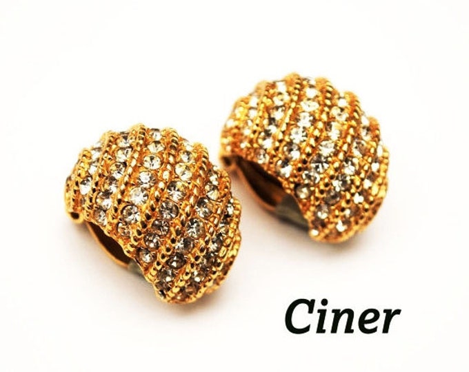 Ciner Clip on Earrings Pave Rhinestone gold