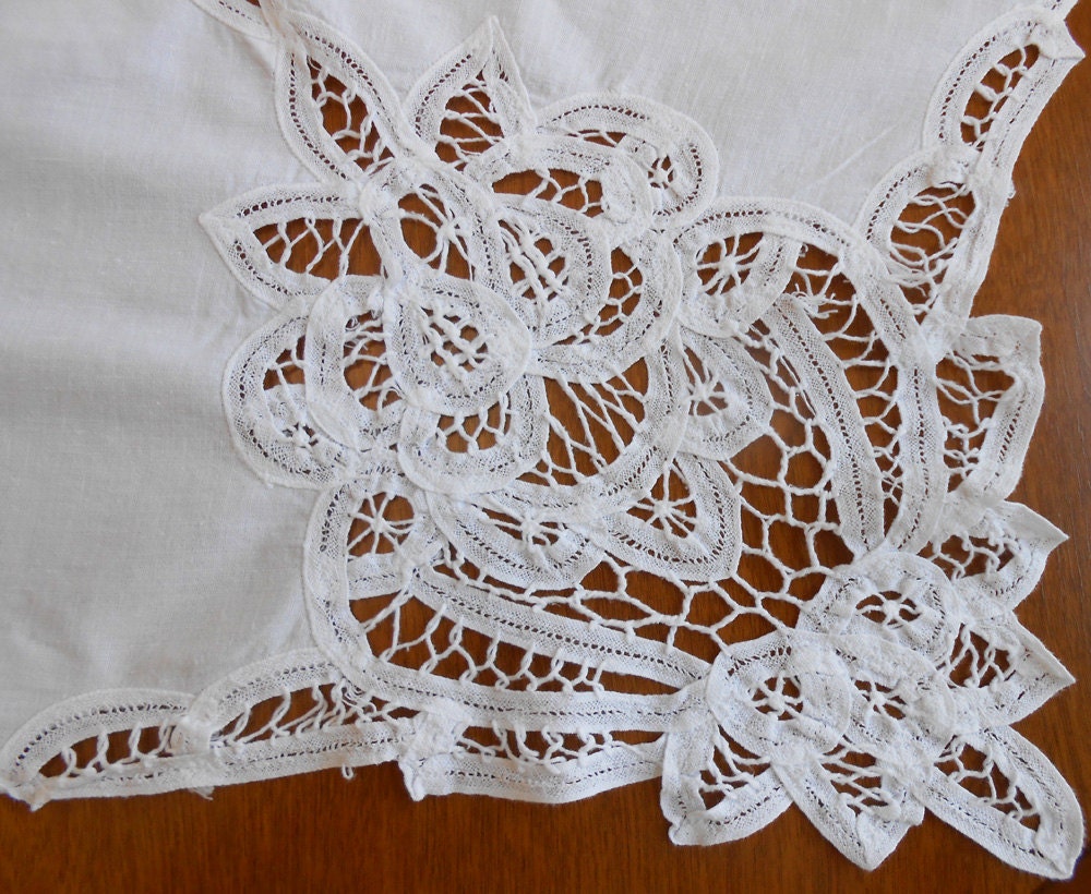 Battenburg Lace Tablecloth White on White by VintageBabyByKay