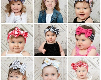 CLEARANCE SALE Baby Headbands, Girls Head wraps, Messy Bow Baby Head wraps, Jersey Knit Headwraps, Big Bow Baby Headbands, Knott Headband